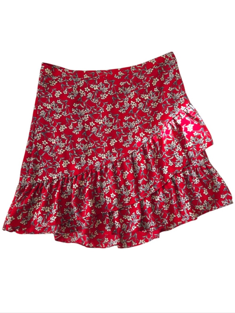 Banana Republic | Red Floral Print Ruffle Hem Fit & Flare Skirt | Sz 8